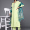 Dhiyona VA Women's Green Pleated Kurta with Trousers & Dupatta