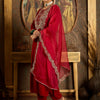 Dhiyona IE Embroidered Round Neck Thread Work Velvet Kurta With Trousers & Dupatta