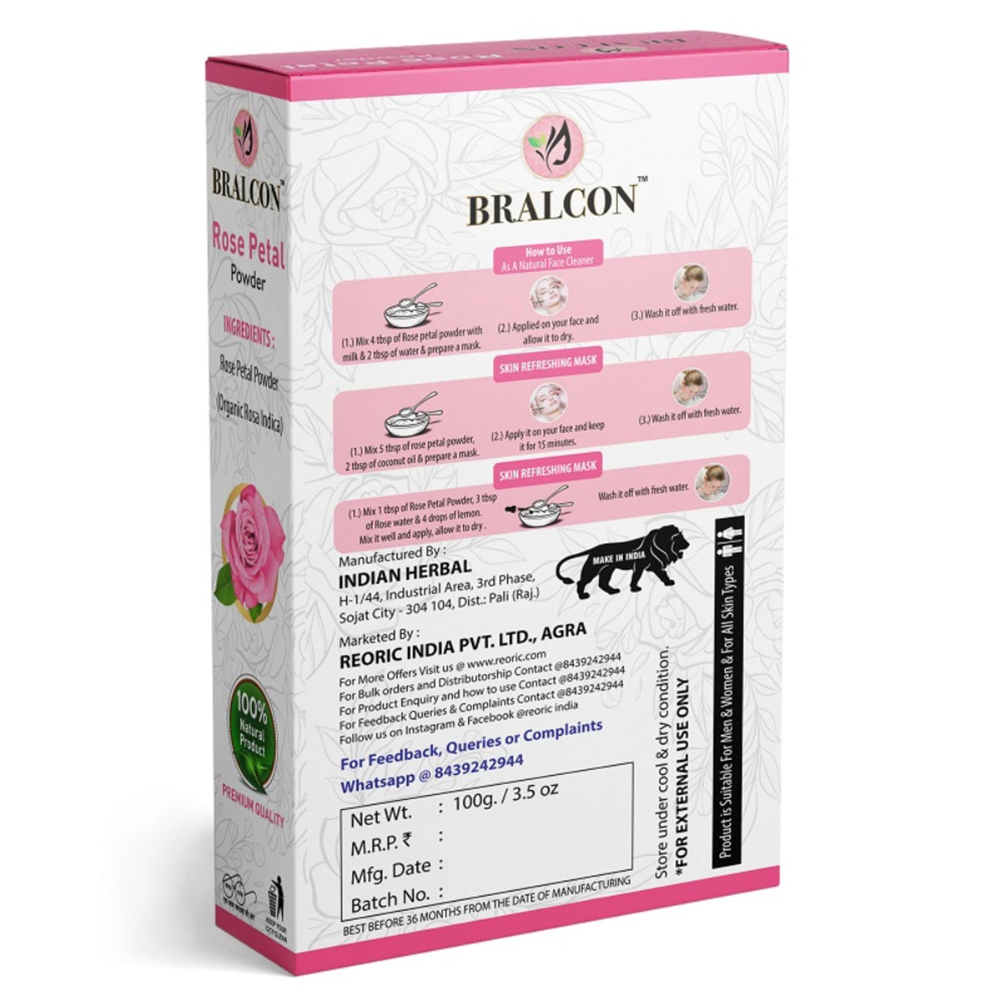 BRALCON Organic Rose Petal Powder