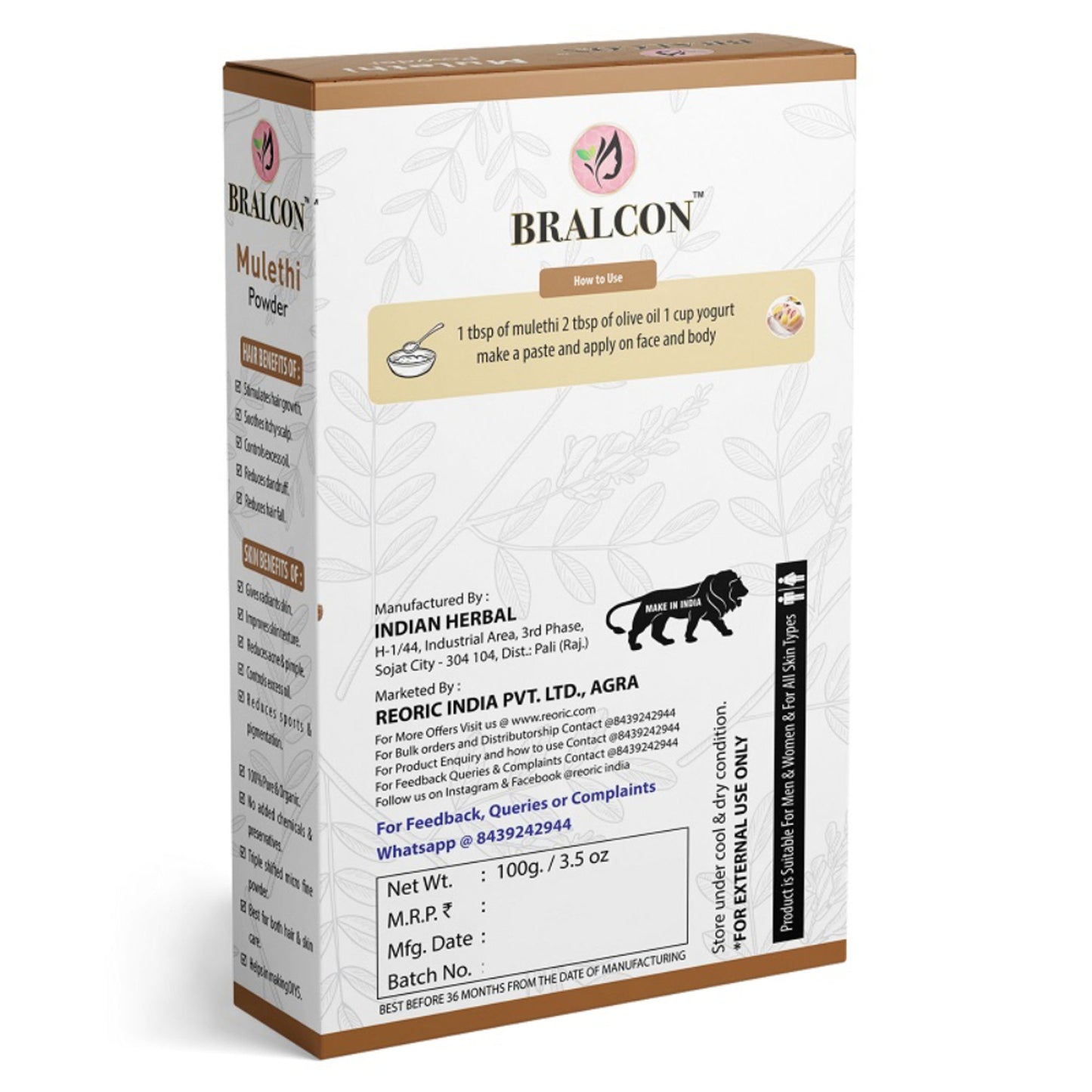 BRALCON Organic Mulethi Powder