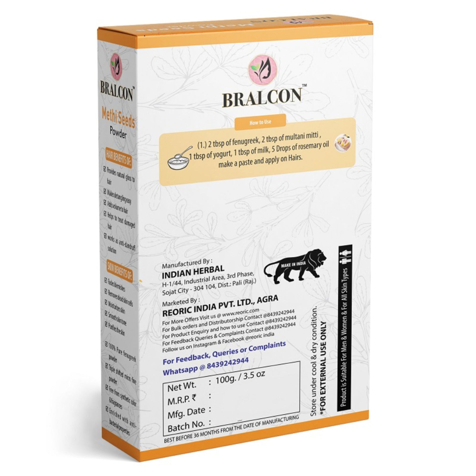 BRALCON Organic Methi Seeds Powder