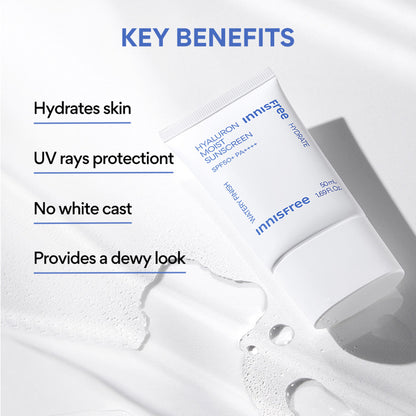 Innisfree Hyaluron Moist Sunscreen SPF 50+ PA++++, No White Cast, Watery Finish