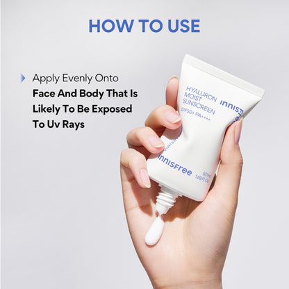Innisfree Hyaluron Moist Sunscreen SPF 50+ PA++++, No White Cast, Watery Finish