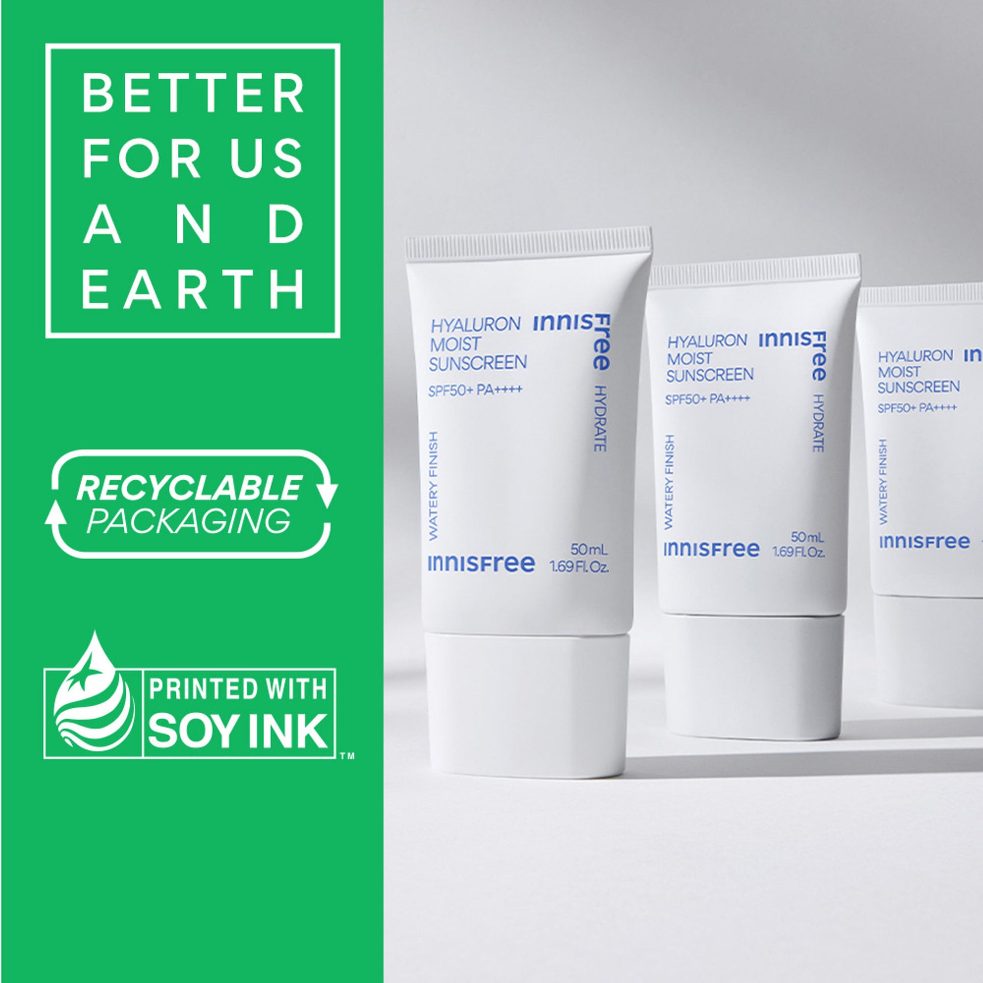 Innisfree Hyaluron Moist Sunscreen SPF 50+ PA++++, No White Cast, Watery Finish