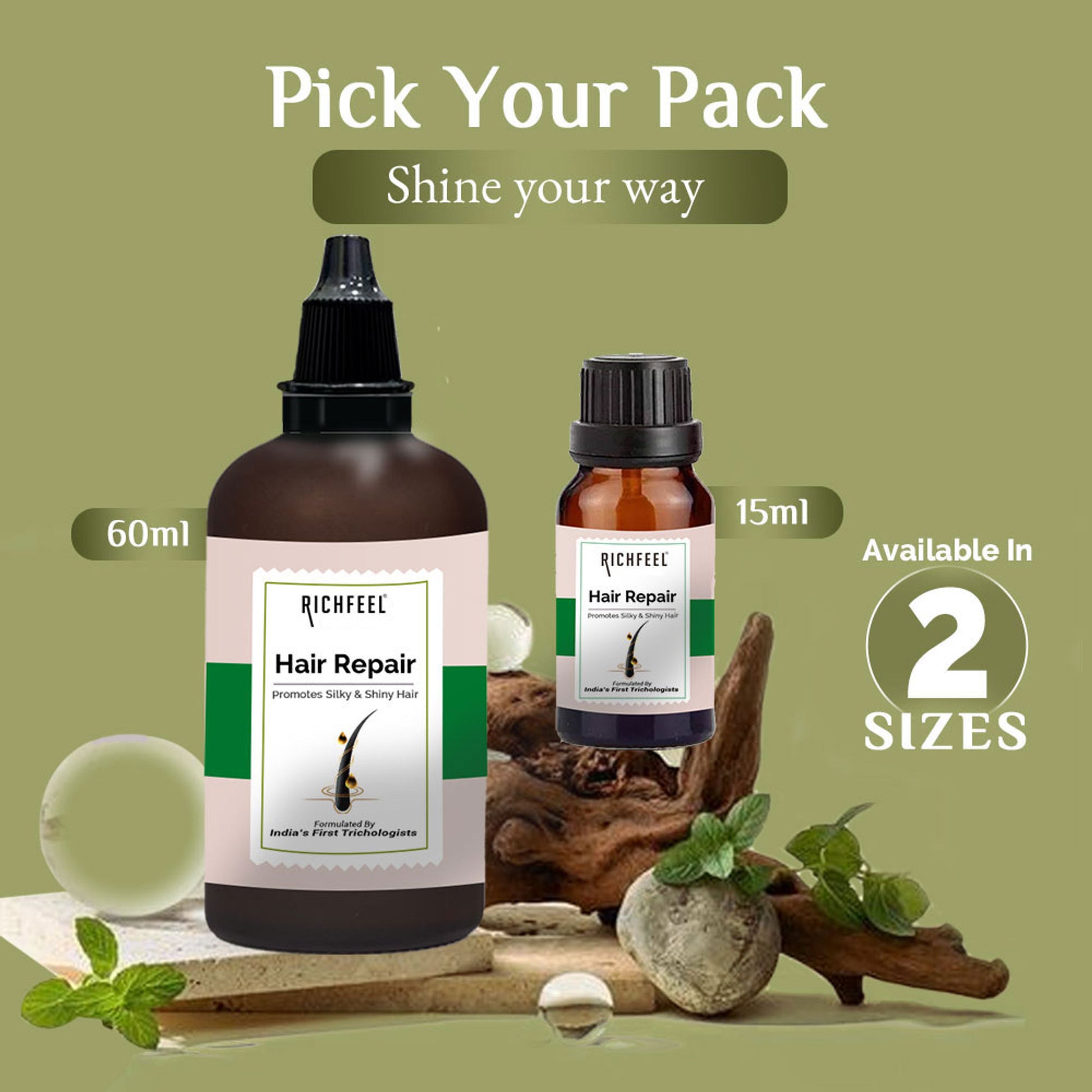 Richfeel Hair Repair Serum - Frizz-Free, Smooth & Glossy Hair for All Types , Argan Oil & Vitamin E