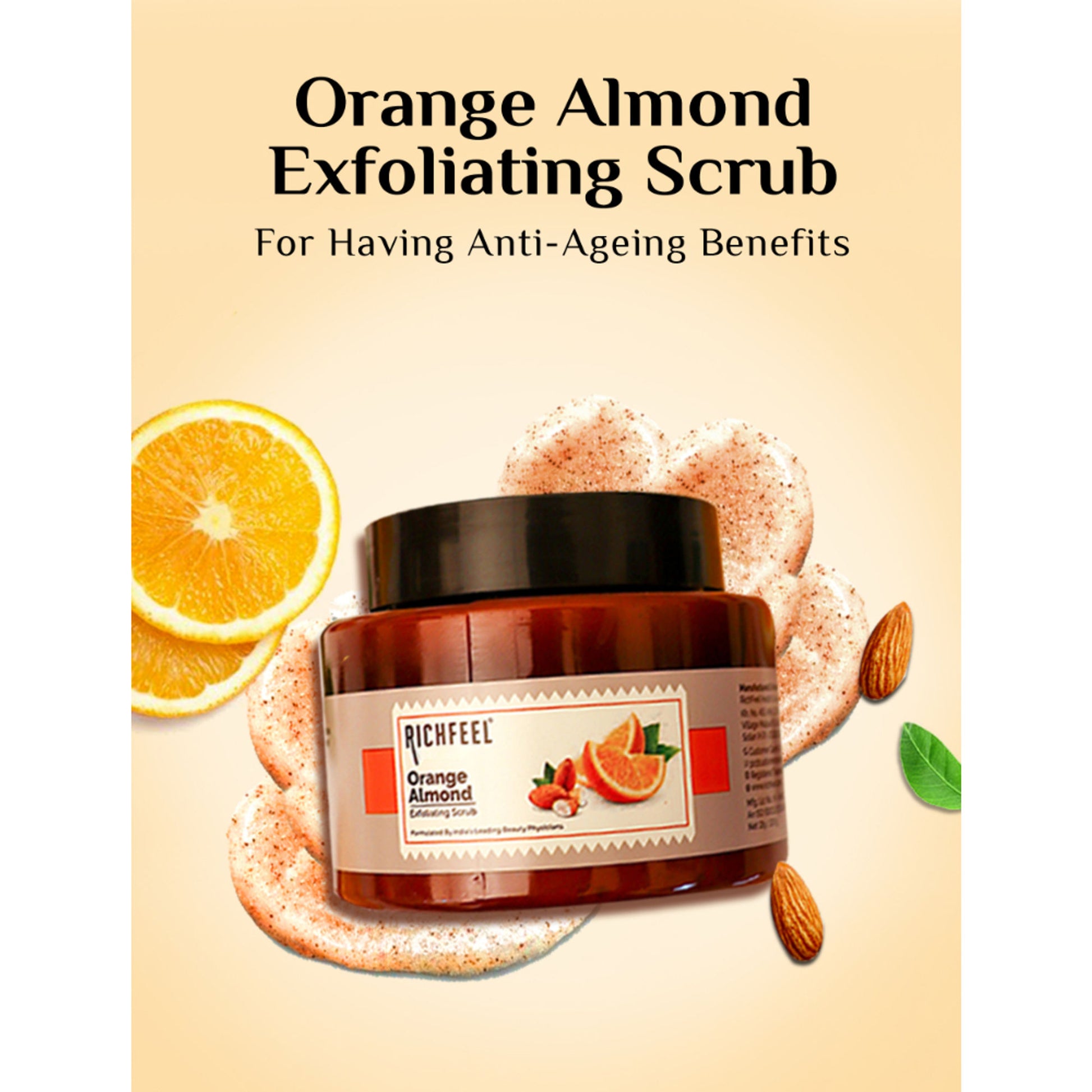 Richfeel Orange Almond Scrub - Brightening, Revitalizing, Gentle Exfoliation for All Skin Type