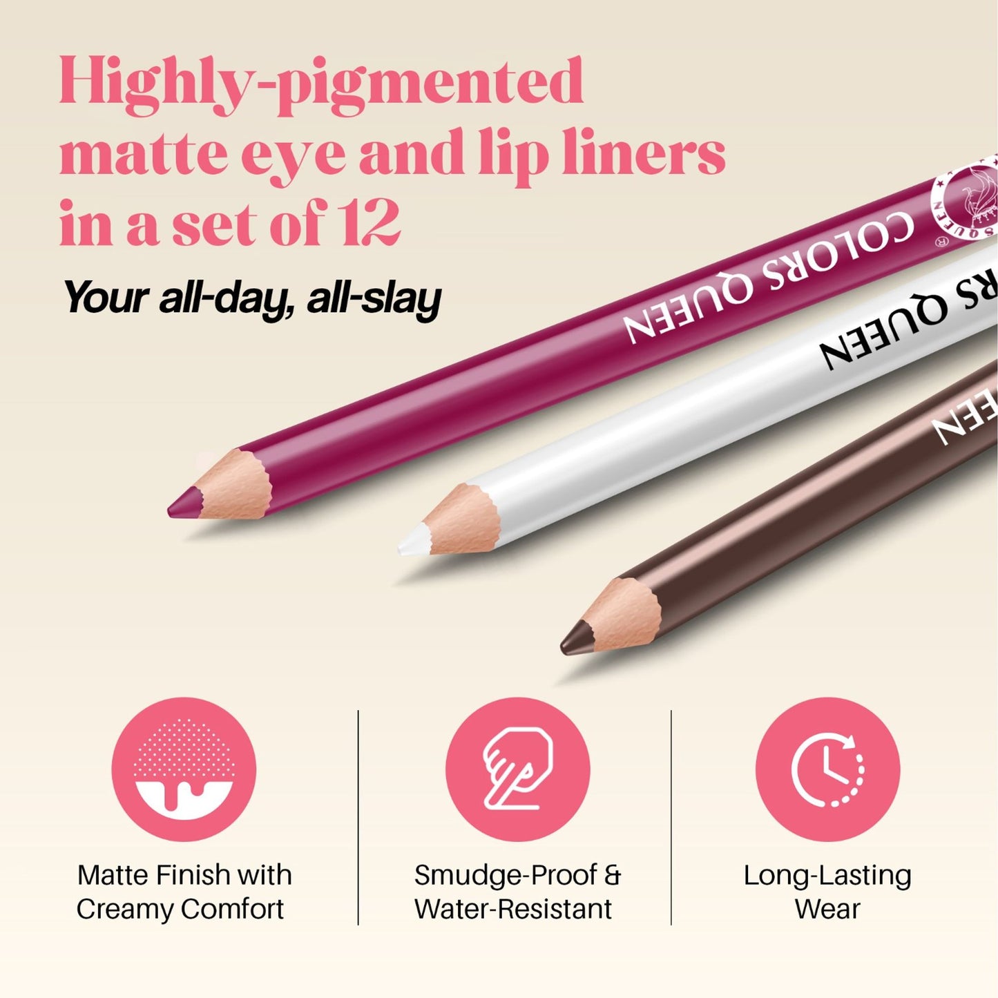 Colors Queen Vivid Matte 12 Lip & Eyeliner Pencil - C