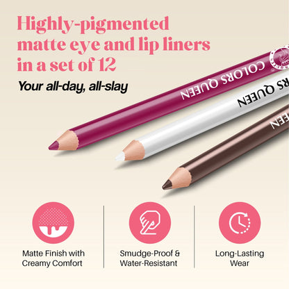 Colors Queen Vivid Matte 12 Lip & Eyeliner Pencil - C