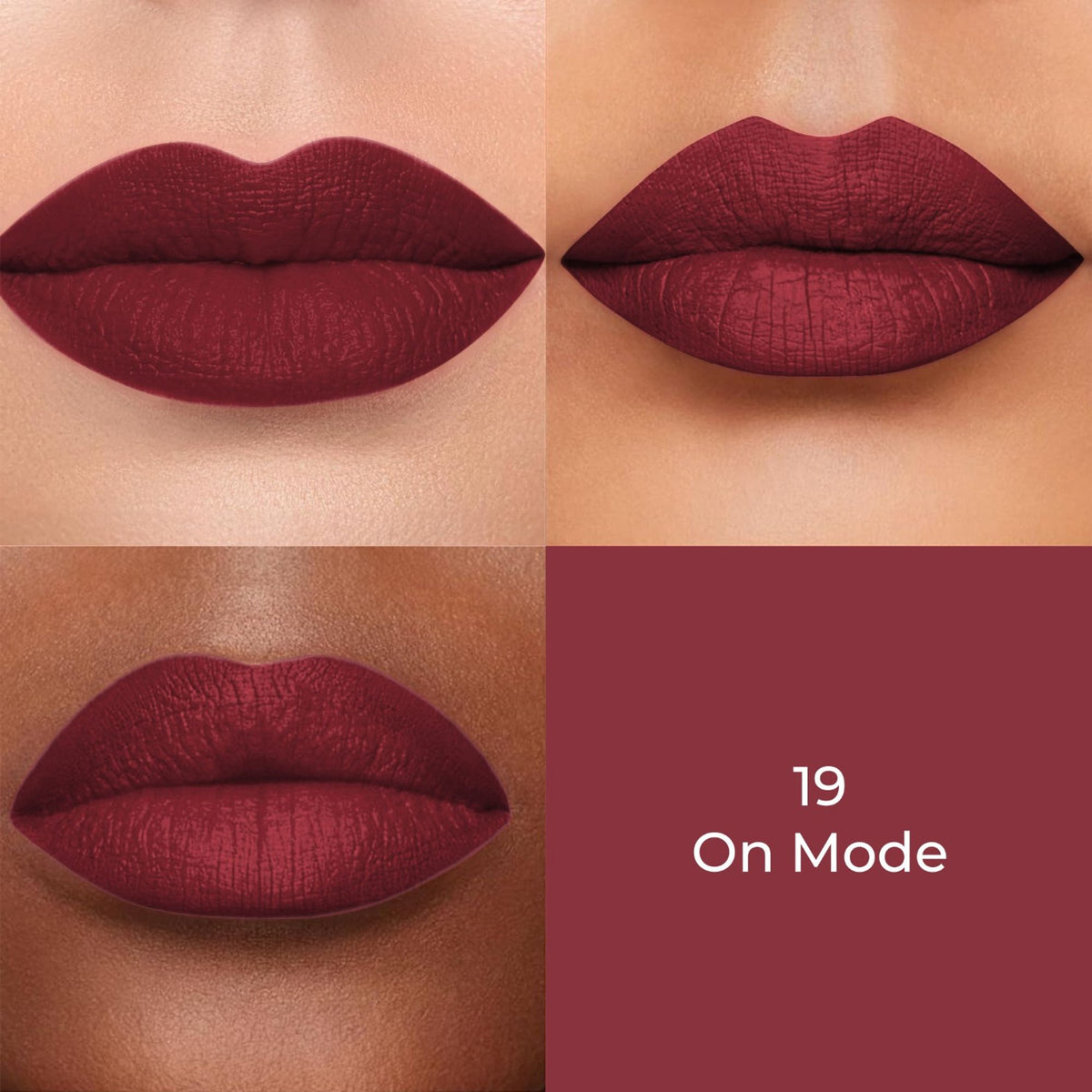 Colors Queen Color Stay Longlasting Matte Lipstick in shade 19 On Mode, waterproof formula, featuring a vibrant lipstick bullet.
