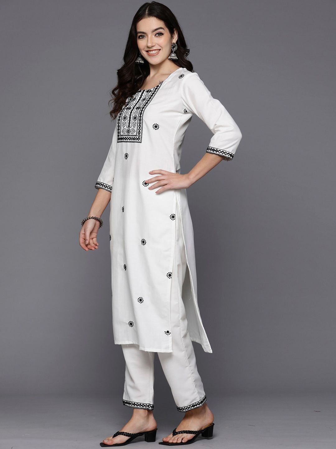 Dhiyona IE Ethnic Motifs Embroidered Regular Mirror Work Kurta with Trousers & Dupatta