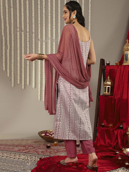 Indyancart VA Women'sEmbroidered Regular Kurta With Trousers & Dupatta