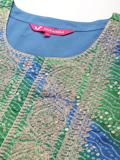 Indyancart VA Women's Bandhani Printed Zari Embroidered Kurta with Trousers & With Dupatta
