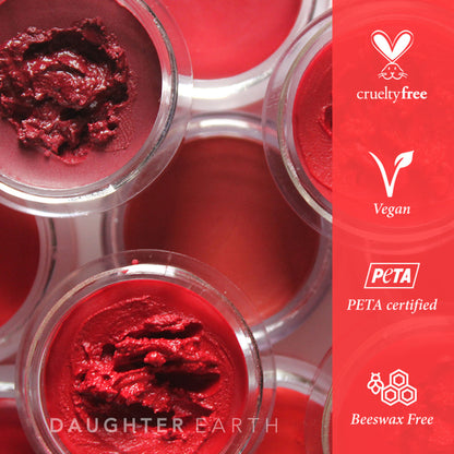 Daughter Earth vegan lip and cheek tint in Pinot Noir shade, featuring a sleek container with the product visible.