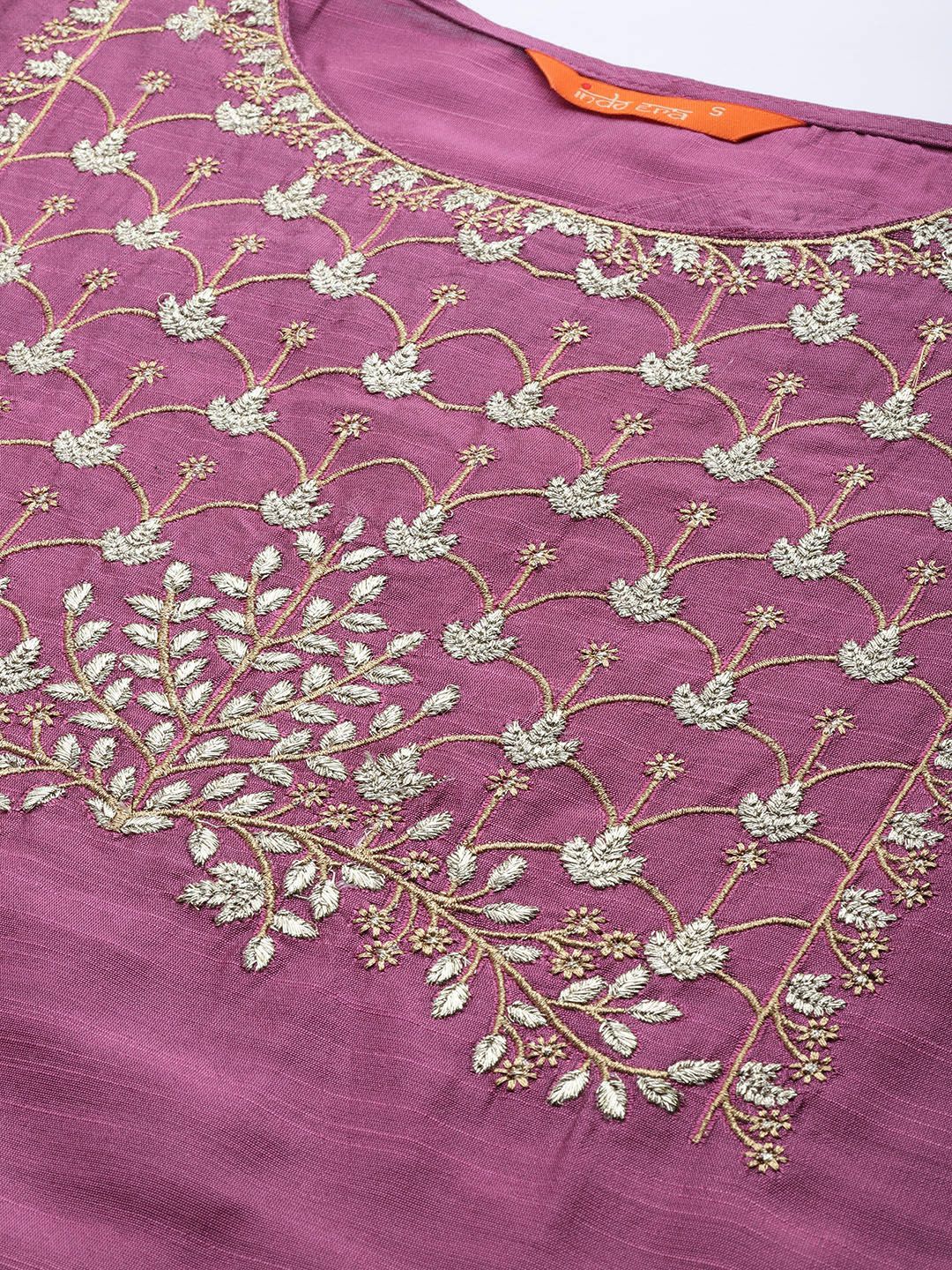 Dhiyona IE Women Pink & Golden Ethnic Motifs Yoke Design Kurta with Palazzos & With Dupatta