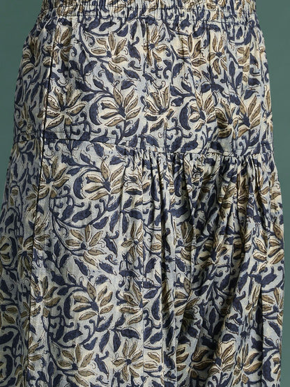 Indyancart IE Floral Printed Pure Cotton Kurta With Salwar & Dupatta