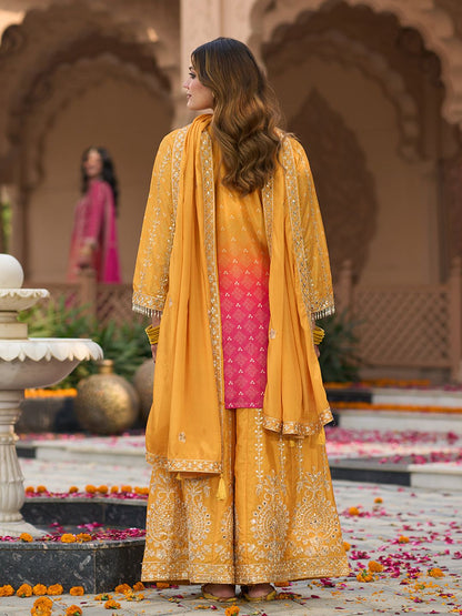 Indyancart IE Floral Embroidered Zari Straight Kurta With Palazzos And Dupatta