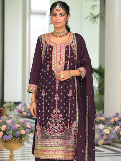 Indyancart IE Women Ethnic Motifs Embroidered Regular Mirror Work Kurta with Palazzos & With Dupatta