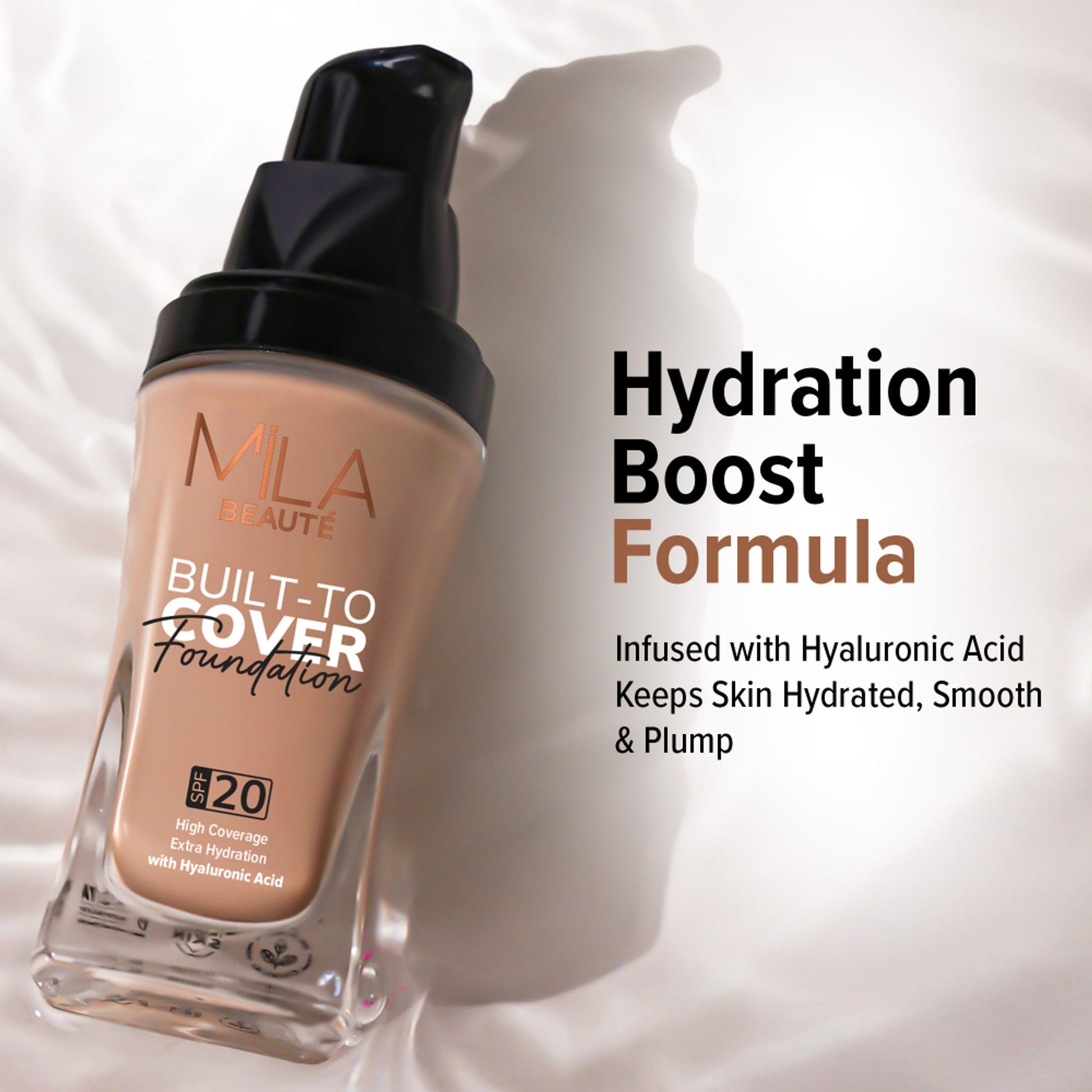 Mila Beauté Built To Cover Liquid Foundation With SPF 20 & Hyaluronic Acid - D02 Soft Tan