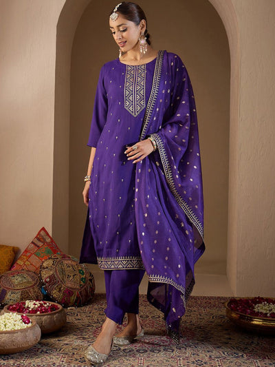 Dhiyona IE Women Ethnic Motifs Embroidered Regular Sequinned Kurta with Trousers & With Dupatta
