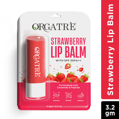 Orgatre Strawberry Lip Balm With Spf30, Ceramide & Peptide For Dark, Pigmented, Dry & Chapped Lips