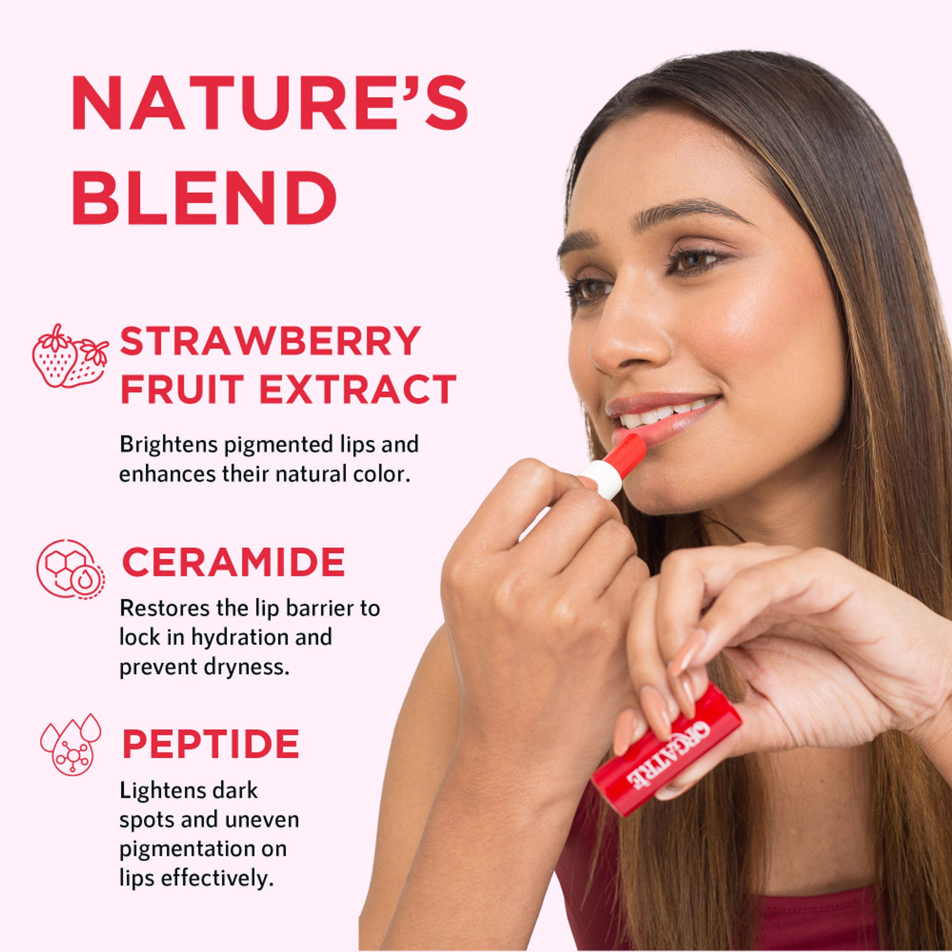 Orgatre Strawberry Lip Balm With Spf30, Ceramide & Peptide For Dark, Pigmented, Dry & Chapped Lips