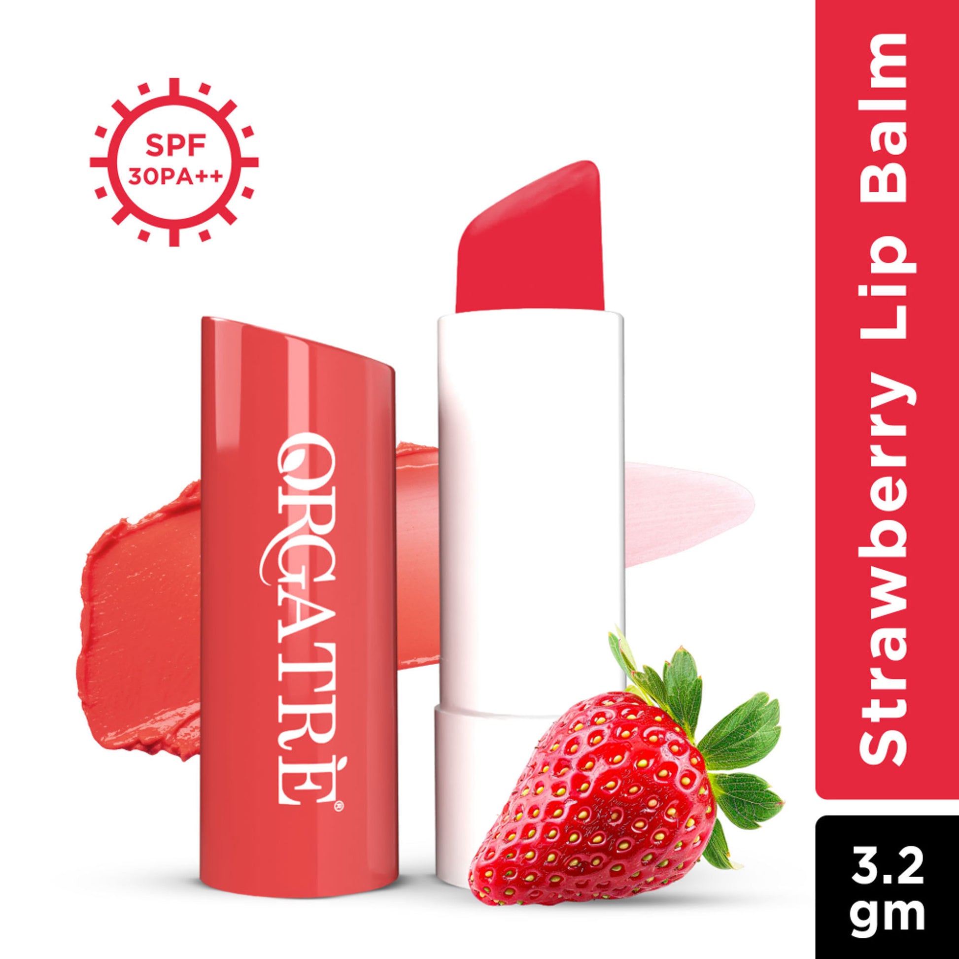 Orgatre Strawberry Lip Balm With Spf30, Ceramide & Peptide For Dark, Pigmented, Dry & Chapped Lips