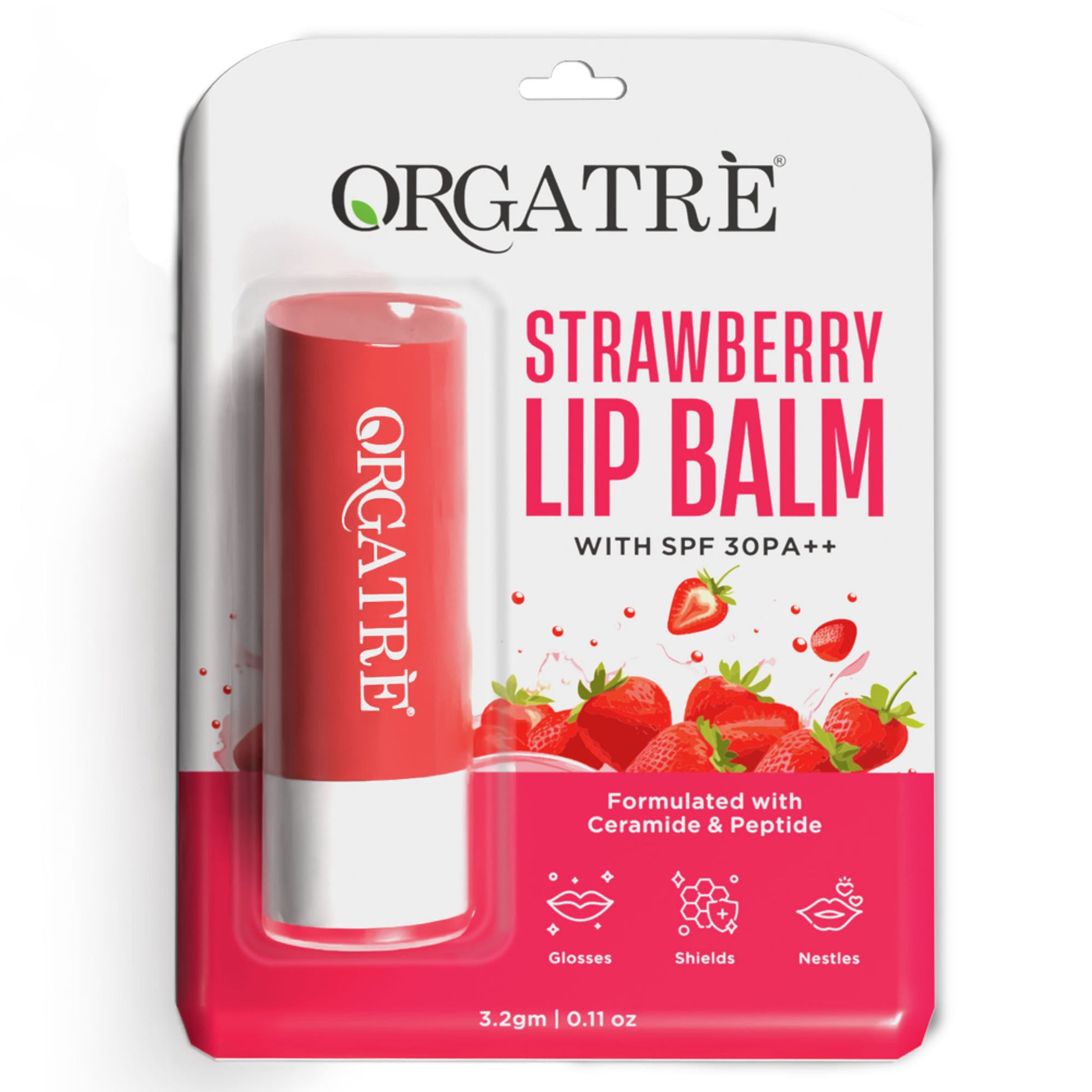 Orgatre Strawberry Lip Balm With Spf30, Ceramide & Peptide For Dark, Pigmented, Dry & Chapped Lips