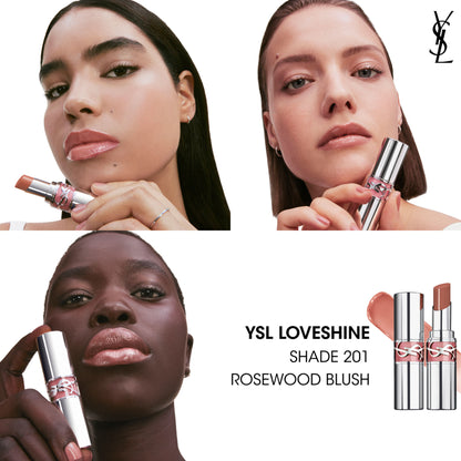 Yves Saint Laurent Loveshine High Shine Lipstick With 24H Hydration - 150 Nude Lingerie - 201 Rosewood Blush