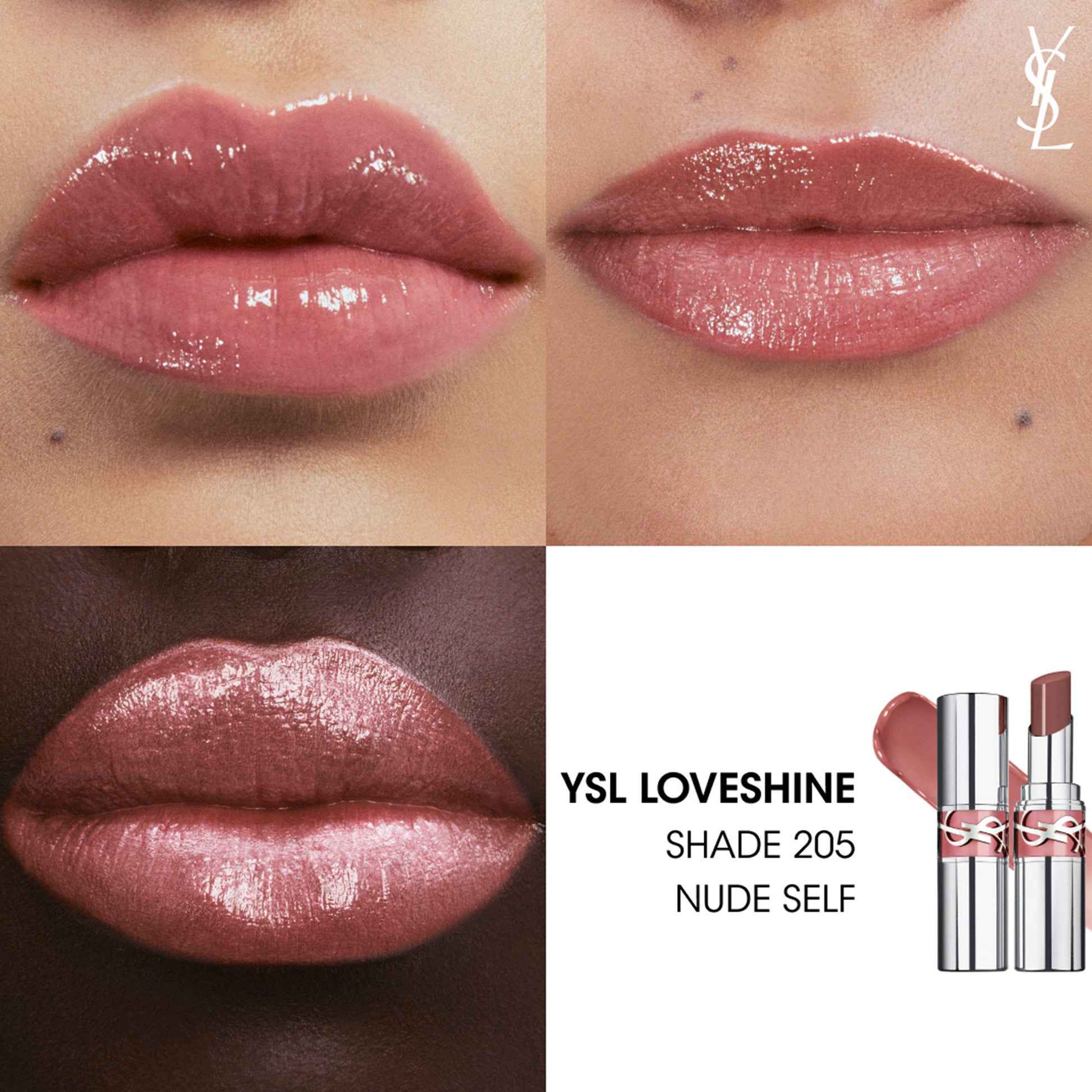 Yves Saint Laurent Loveshine High Shine Lipstick With 24H Hydration - 150 Nude Lingerie - 205 Nude Self