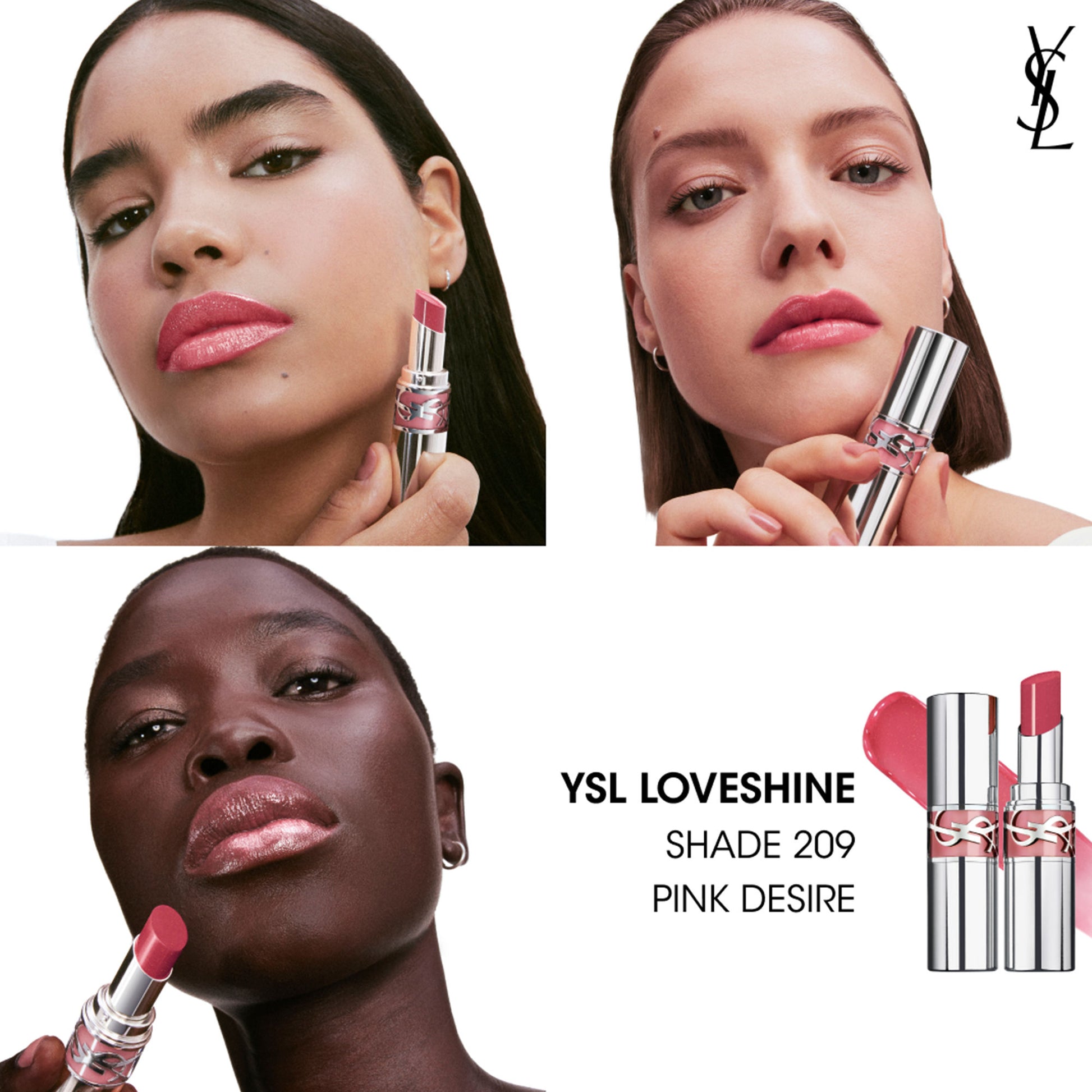 Yves Saint Laurent Loveshine High Shine Lipstick With 24H Hydration - 150 Nude Lingerie - 209 Pink Desire
