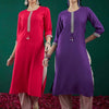 Indyancart IE Pack of 2 Round Neck Ethnic Embroidered Chanderi Silk Straight Kurta