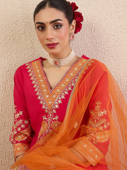 Women Ethnic Motifs Embroidered Kurta with Trousers & Dupatta