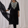 Indyancart IE Ethnic Embroidered Round Neck Straight Kurta with Trousers & Dupatta