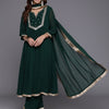 Indyancart VA Women's Embroidered Empire Mirror Work Silk Georgette Kurta with Trousers & With Dupatta