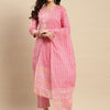 Dhiyona SN Women's Floral Printed Pure-Cotton Straight Kurta With Trouser & Dupatta