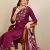 Dhiyona IE Floral Embroidered Notch Neck Thread Work Straight Kurta With Palazzos & Dupatta