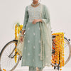 Dhiyona VA Women'sSea Green Floral Embroidered Thread Work Straight Kurta With Trousers & Dupatta