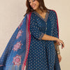 Indyancart IE Women Ethnic Motifs Printed Thread Work Kurta with Trousers & With Dupatta