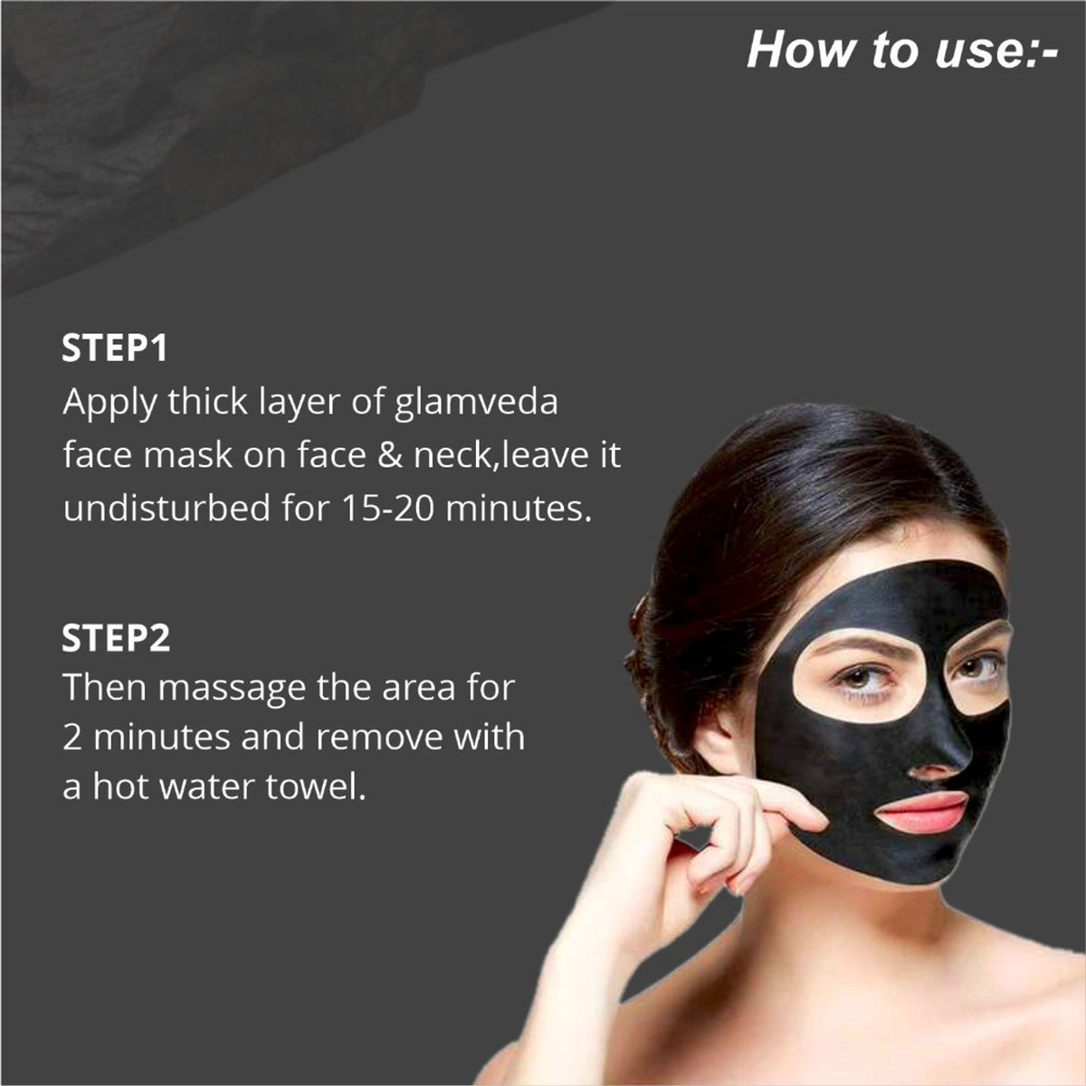Glamveda Activated Charcoal Peel-Off Mask pack of 2, showing black peel-off masks with smooth texture and packaging.