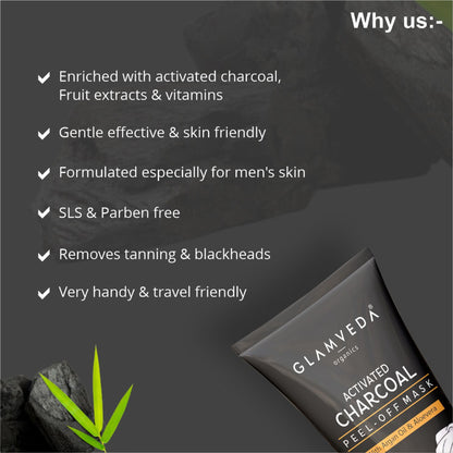 Glamveda Activated Charcoal Peel-Off Mask pack of 2, black mask applied on skin for deep cleansing and detoxification.