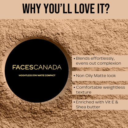 Faces Canada Weightless Stay Matte Compact SPF-20 Vitamin E & Shea Butter - Natural Almond 06