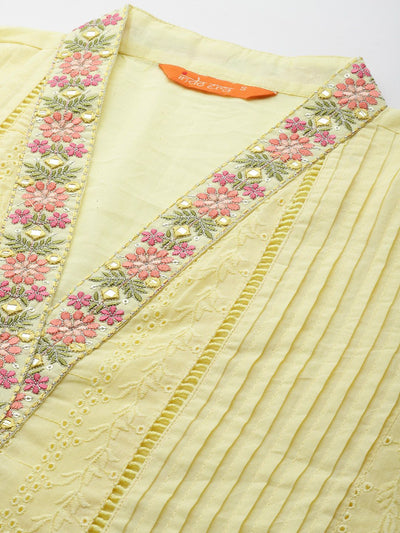 Indyancart IE Floral Embroidered Pure Cotton Kurta with Trousers & Dupatta