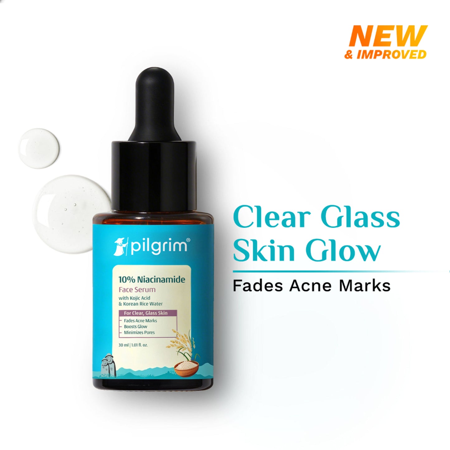 Pilgrim 10% Niacinamide with Kojic Acid & Korean Rice Water Face Serum For Clear Glass Skin Glow