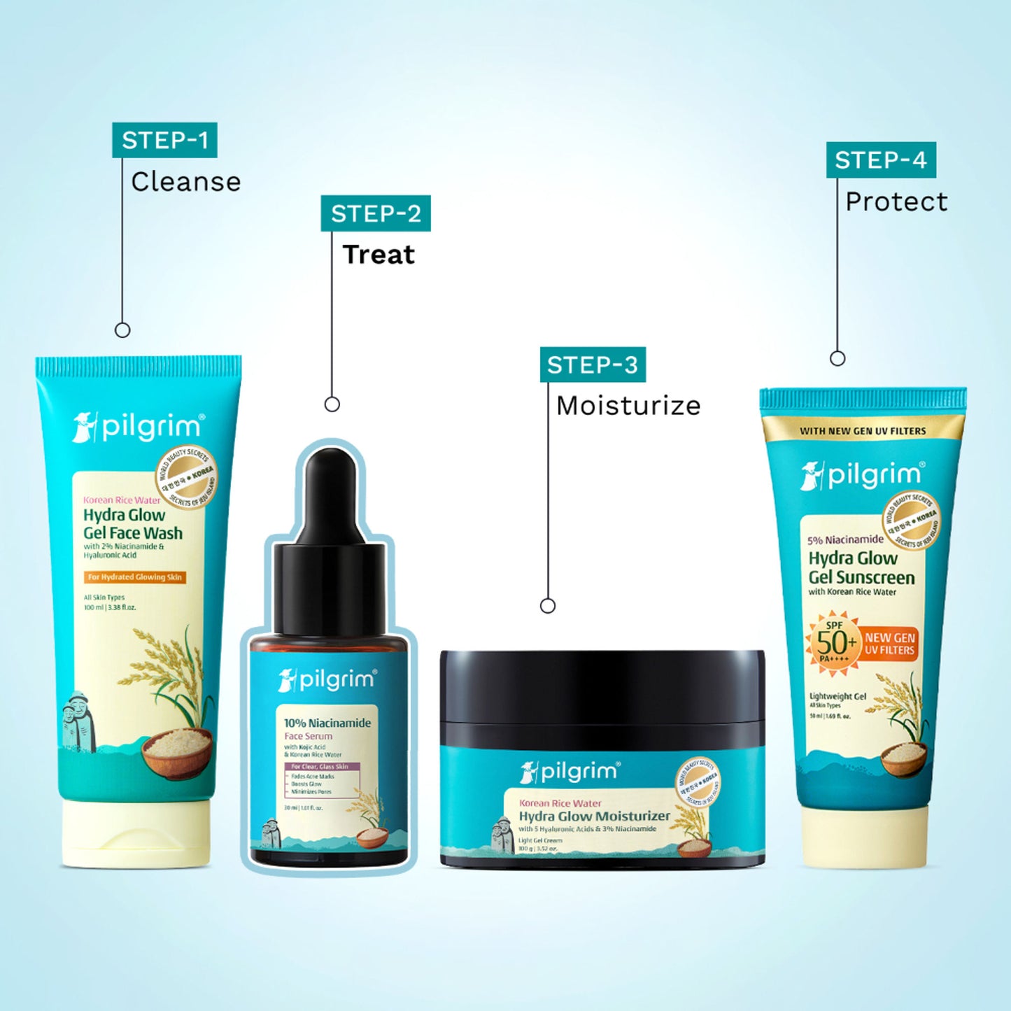 Pilgrim 10% Niacinamide with Kojic Acid & Korean Rice Water Face Serum For Clear Glass Skin Glow
