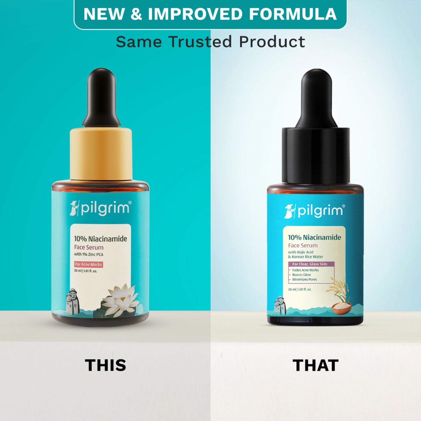 Pilgrim 10% Niacinamide with Kojic Acid & Korean Rice Water Face Serum For Clear Glass Skin Glow