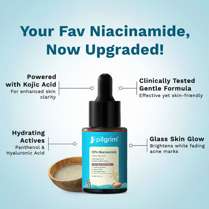 Pilgrim 10% Niacinamide with Kojic Acid & Korean Rice Water Face Serum For Clear Glass Skin Glow