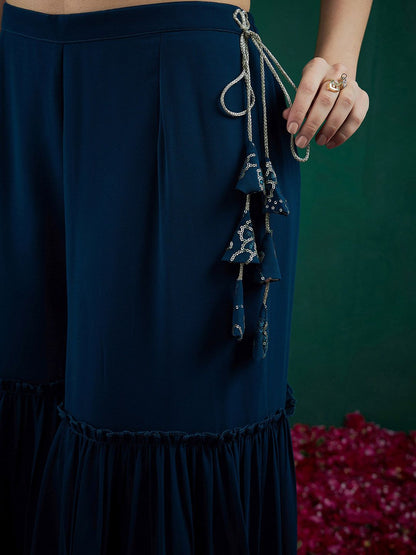 Indyancart IE Floral Embroidered Regular Sequinned Kurta With Sharara & Dupatta