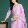 Dhiyona IE Ethnic Motifs Embroidered Thread Work Liva Kurta with Trousers & With Dupatta