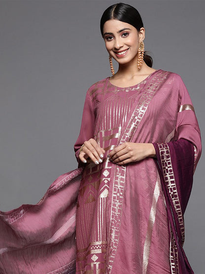 Indyancart VA Women's Embroidered Sequinned Kurta With Sharara & Dupatta