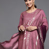 Indyancart VA Women's Embroidered Sequinned Kurta With Sharara & Dupatta